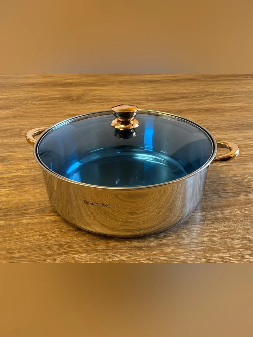 Stainless Steel Covered Casserole with Blue Glass Lid